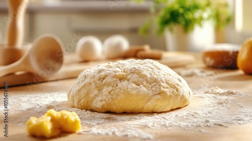 Freshly made dough for healthy baked goods and pastries on a clean kitchen table