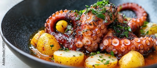 Dish With Stewed Octopus With Potatoes Polpo Alla Pignata photo