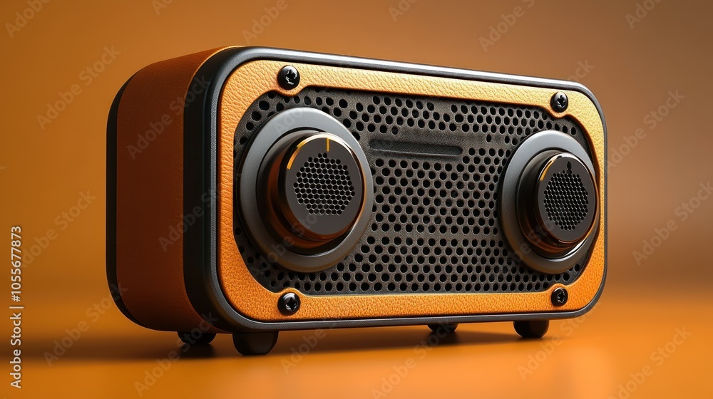 Ultra-HD mockup of portable Bluetooth speaker with textured grille, clear background. Ultra-HD mockup of portable Bluetooth speaker with textured grille, clear background.
