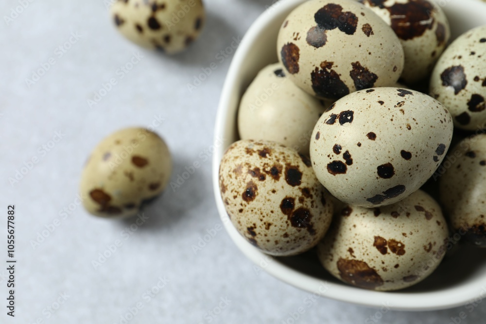 Quail eggs in a plate on gray background Quail eggs in a plate on gray background