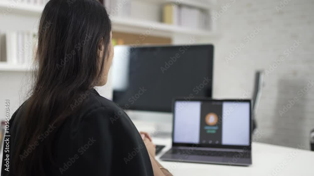 White collar worker is learning to investment in bitcoin. Investment and technology. White collar worker is learning to investment in bitcoin. Investment and technology.