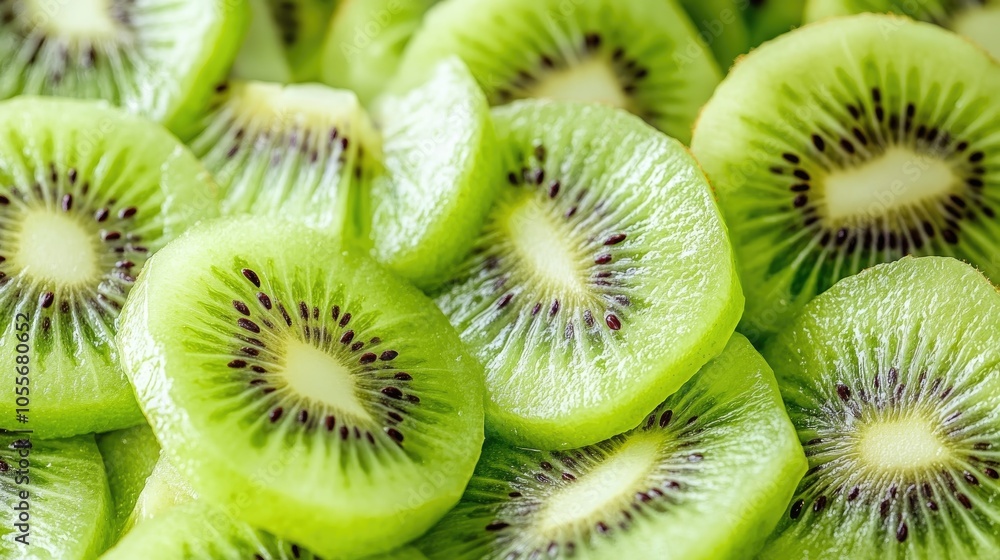 Close up of freshly sliced kiwi fruit pieces Close up of freshly sliced kiwi fruit pieces