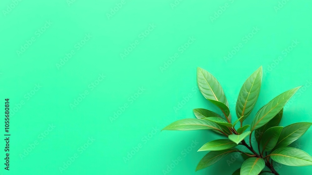 Vibrant green leaf on a calming teal background, green, leaf Vibrant green leaf on a calming teal background, green, leaf