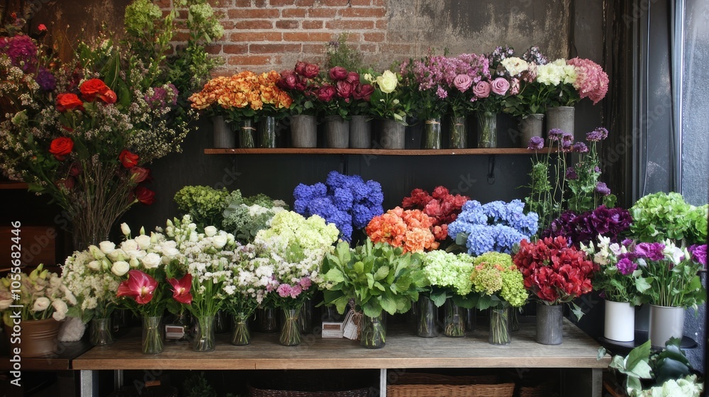 A chic floral display in a boutique flower shop A chic floral display in a boutique flower shop