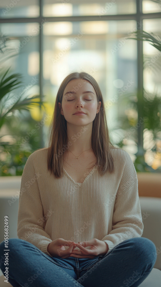 Mindful meditation in a modern coworking space for inner peace and focus Mindful meditation in a modern coworking space for inner peace and focus