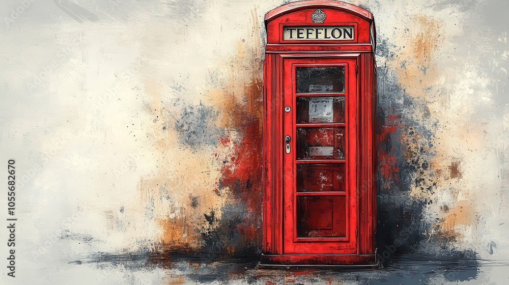 Fototapeta premium Vintage red phone booth artwork with artistic grunge style