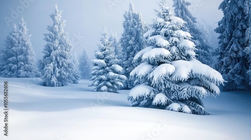 Stunning winter scenery featuring majestic fir trees blanketed in snow