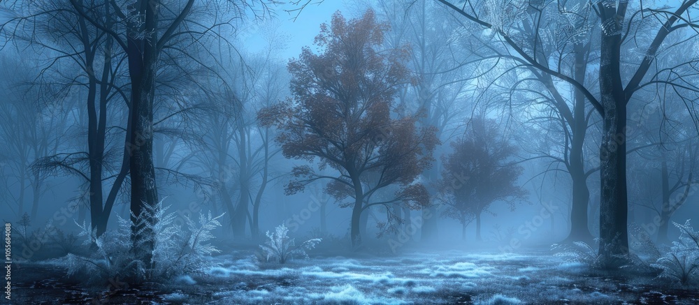 Fototapeta premium Early Winter In A Wonderful Foggy Forest