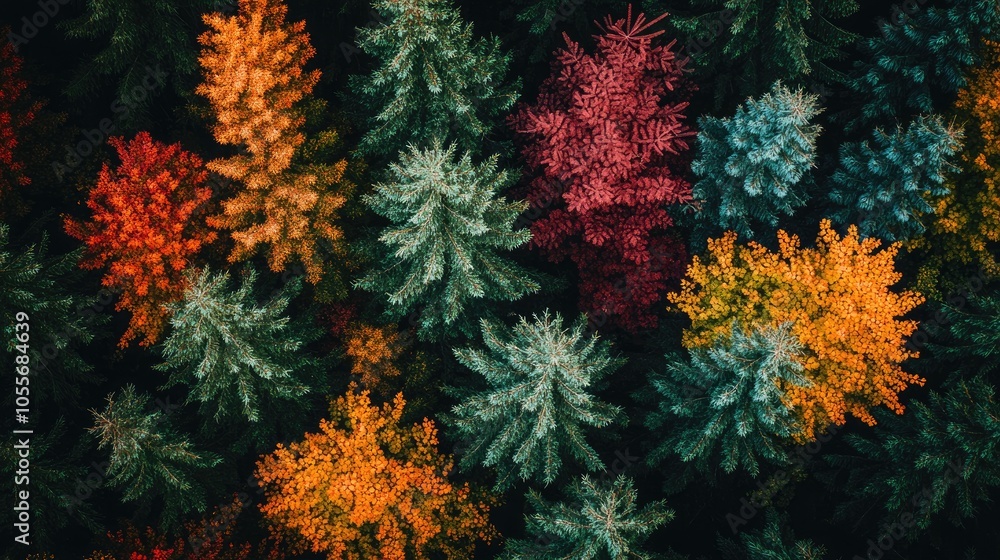 Aerial view of autumn foliage mixed with evergreen trees captured from above showcasing the vibrant colors of the season Aerial view of autumn foliage mixed with evergreen trees captured from above showcasing the vibrant colors of the season