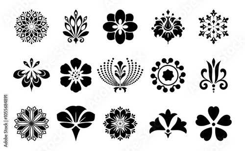 Flowers icon set. Flowers isolated on transparent background. Flowers in modern simple. Cute round flower plant nature collection. Vector illustrator