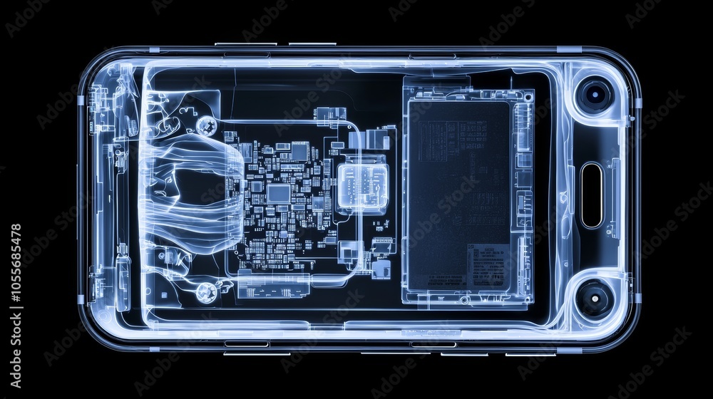 Fototapeta premium Internal Components of a Smartphone in 2D X-ray View