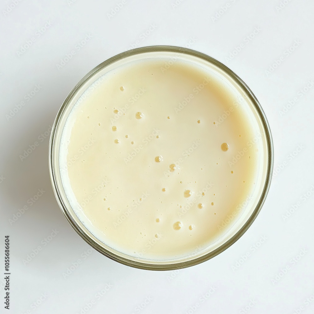 Smooth vanilla custard in a glass bowl, top view. Smooth vanilla custard in a glass bowl, top view.