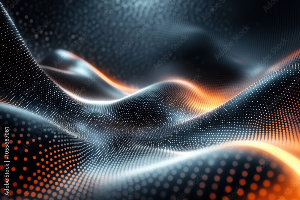 Dynamic abstract landscape with flowing patterns in orange and black tones illuminated by light Dynamic abstract landscape with flowing patterns in orange and black tones illuminated by light
