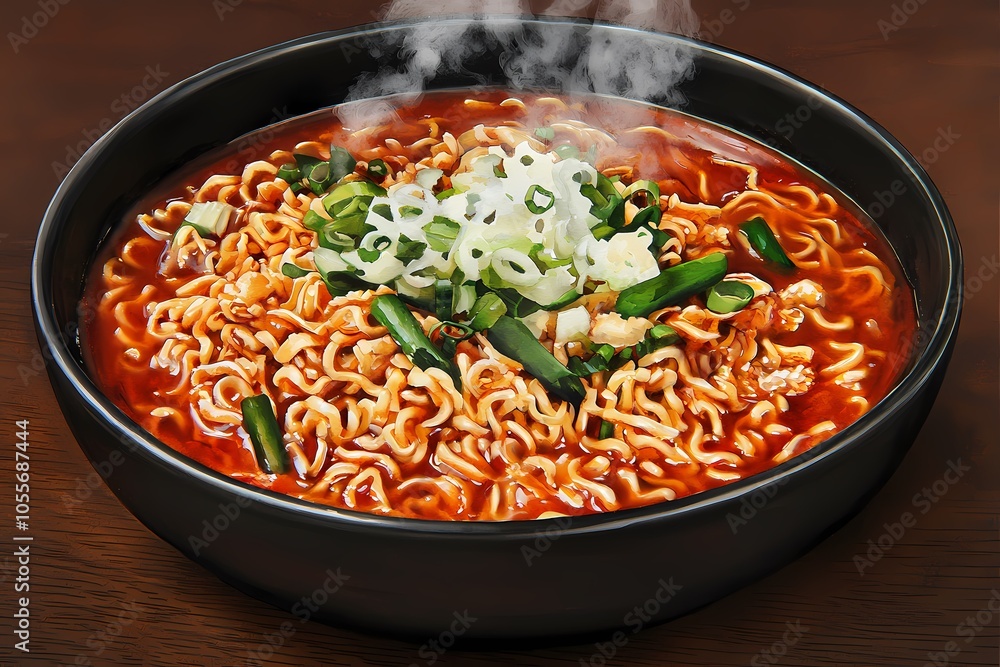 Delicious Ramen Bowl with Rising Steam in Watercolor Style Delicious Ramen Bowl with Rising Steam in Watercolor Style