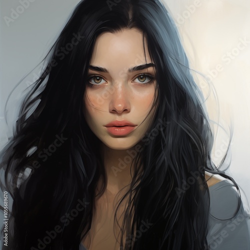 Beautiful black hair girl woman