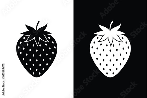 Strawberry fruit vector symbol in black filled and silhouette style on white background.