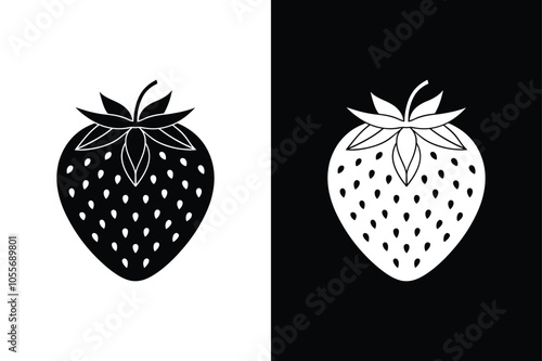 Strawberry fruit vector symbol in black filled and silhouette style on white background.