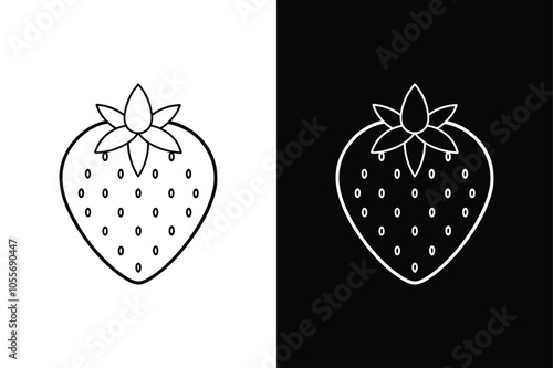 Strawberry fruit vector symbol in black filled and outlined style on white background.	