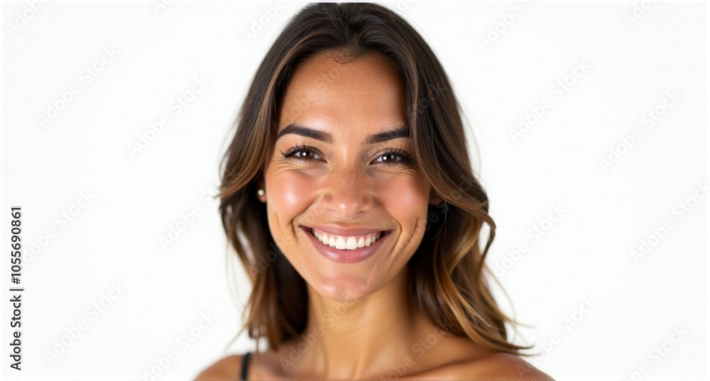 A Venezuelan woman with warm skin tones and a cheerful smile A Venezuelan woman with warm skin tones and a cheerful smile