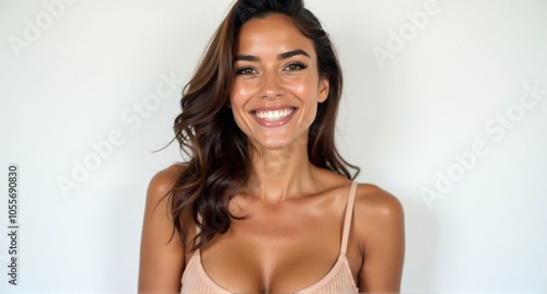 A Venezuelan woman with warm skin tones and a cheerful smile