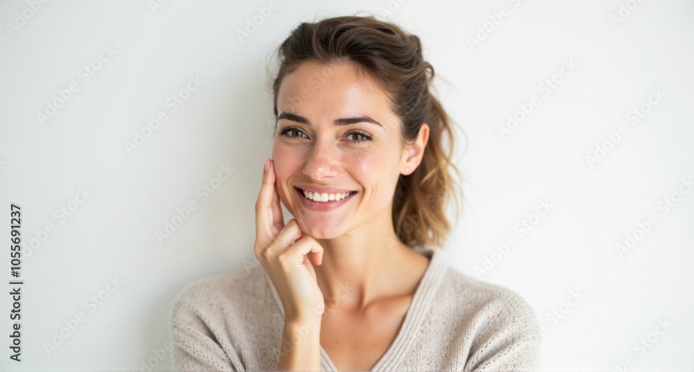 A Slovenian woman with light skin and a soft expression A Slovenian woman with light skin and a soft expression