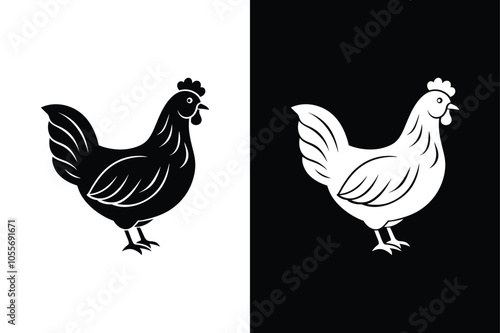 Silhouette icon of a chicken. Beautiful chicken. Vector illustration on white background.