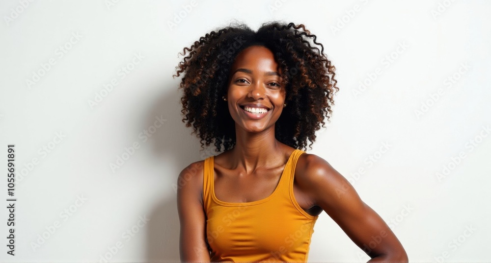 A Senegalese woman with natural curls and a bright smile A Senegalese woman with natural curls and a bright smile