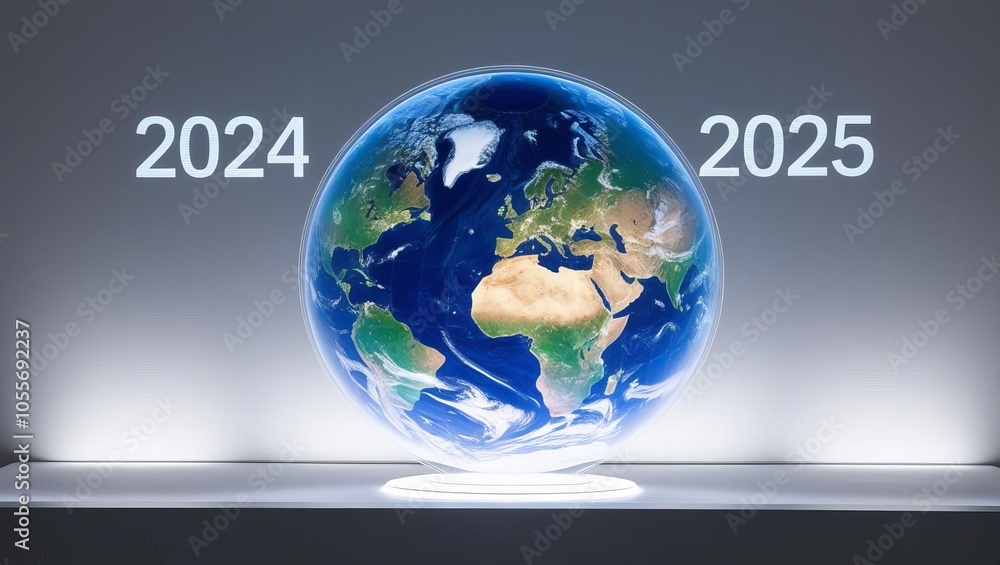 A visually striking globe showcasing years 2024 and 2025, symbolizing future projections and global awareness. Perfect for planning. A visually striking globe showcasing years 2024 and 2025, symbolizing future projections and global awareness. Perfect for planning.