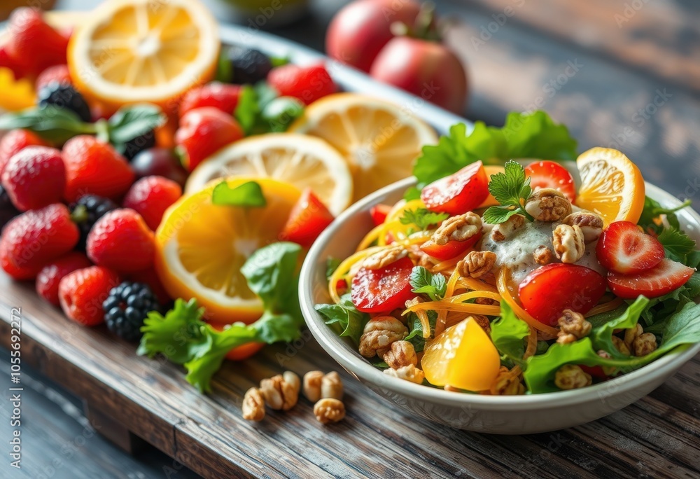 Vibrant salad with fresh fruits and nuts Vibrant salad with fresh fruits and nuts
