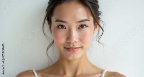 A Mongolian woman with smooth skin and expressive eyes