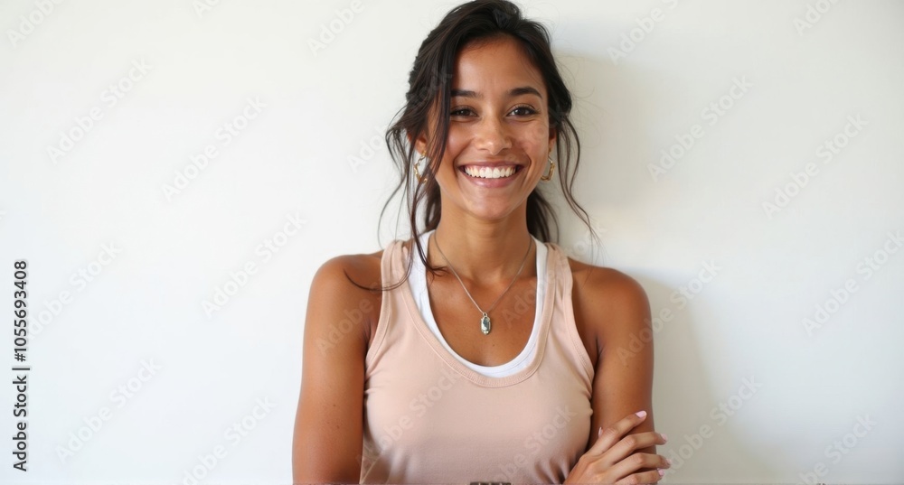 A Guatemalan woman with warm skin tones and a bright smile A Guatemalan woman with warm skin tones and a bright smile