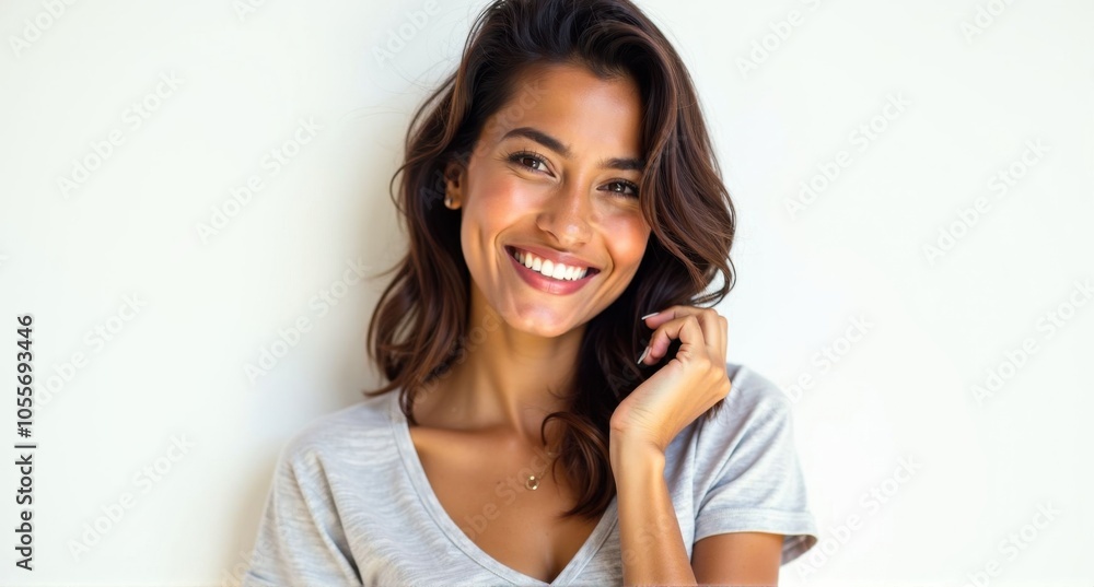 A Guatemalan woman with warm skin tones and a bright smile A Guatemalan woman with warm skin tones and a bright smile