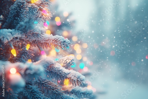 Wallpaper Mural Close-up of colorful Christmas tree lights against snowy backdrop, capturing the festive spirit of Christmas and New Year in ultra-realistic 3D Torontodigital.ca