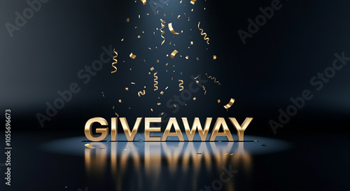 Giveaway celebration with golden confetti in a dark background for festive events and promotions photo