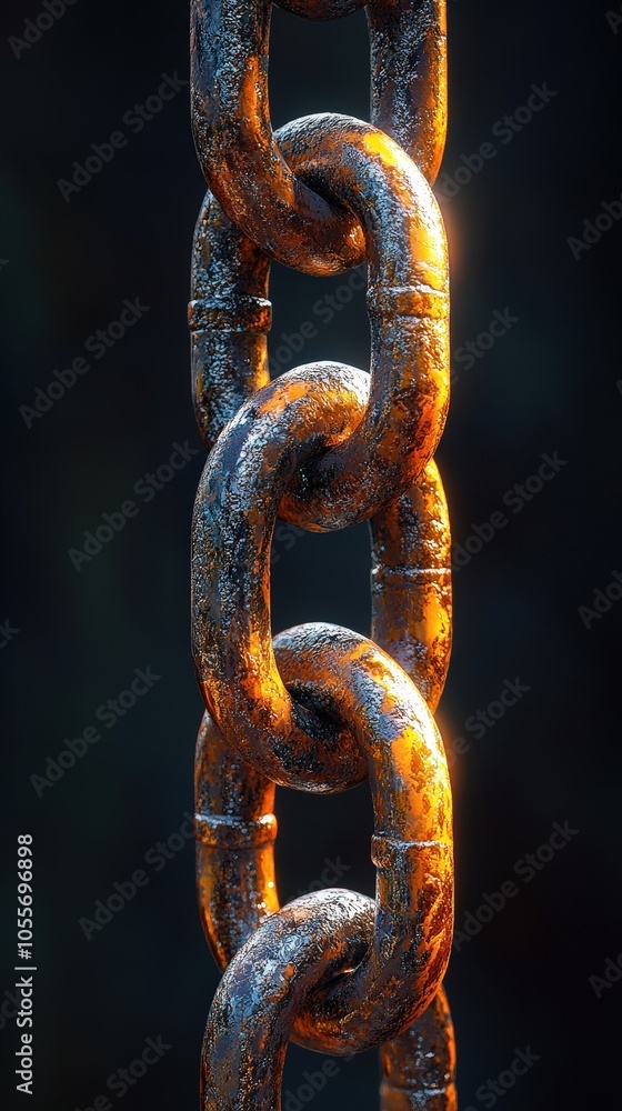 Close-up of a rusted chain illuminated by natural light, showcasing texture and detail in a dramatic and striking way. Close-up of a rusted chain illuminated by natural light, showcasing texture and detail in a dramatic and striking way.