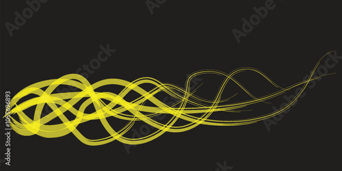 Elegant abstract design features smooth wavy monochrome yellow lines intertwined on a black background