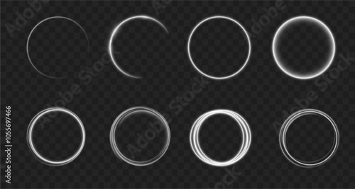 Light circle white swirl. Curved white line light effect. Darkening of the moon. Flash vector semicircle and spark light effect. Podium, radial platform.	