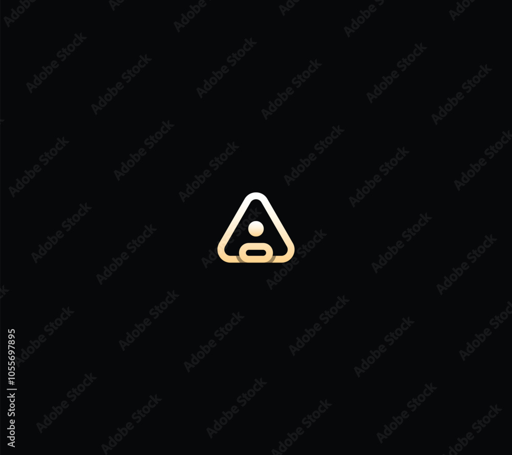 Luxury letter A with man icon in a triangle on black background. Caution man icon Luxury letter A with man icon in a triangle on black background. Caution man icon