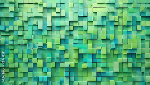 Light green and blue square pixel background, emphasizing luxury and modernity in digital style.