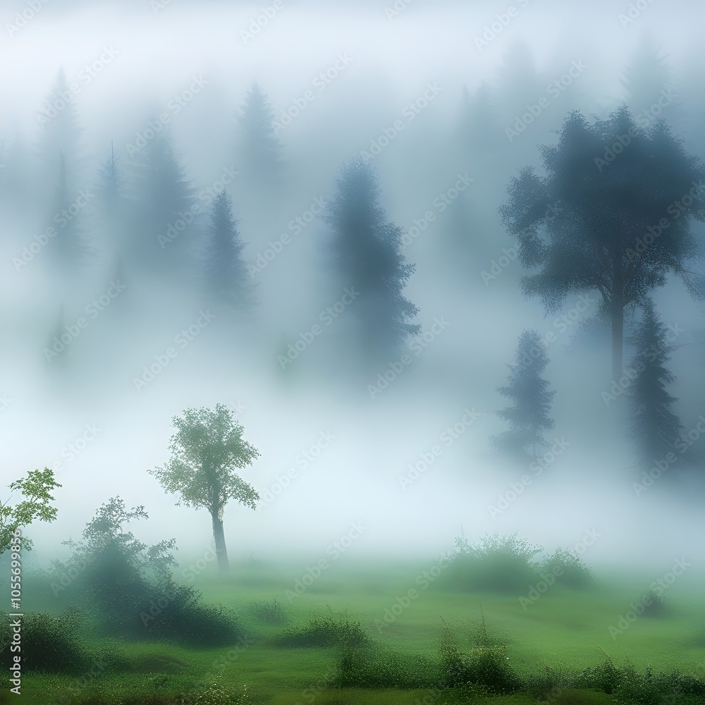 Beautiful shot of a fir tree forest covered with fog Beautiful shot of a fir tree forest covered with fog