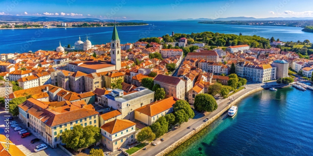 Aerial view of the beautiful Zadar town in Dalmatia, Croatia , Zadar, Dalmatia, Croatia, aerial view Aerial view of the beautiful Zadar town in Dalmatia, Croatia , Zadar, Dalmatia, Croatia, aerial view