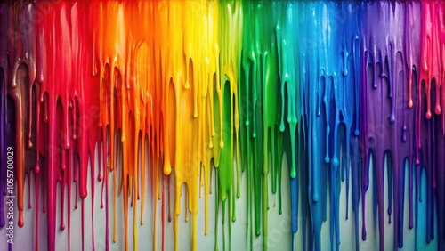 Abstract Rainbow Paint Drips Art Display in Vibrant Colors Blending Together