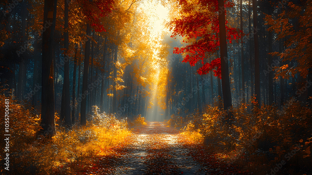 A Scenic Trail Winding Through a Dense Autumn Forest with Golden and Crimson Leaves – A Serene Path Immersed in Fall Foliage.
A Scenic Trail Winding Through a Dense Autumn Forest with Golden and Crimson Leaves – A Serene Path Immersed in Fall Foliage.