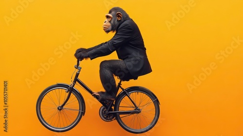 Wallpaper Mural A monkey in a suit riding a bicycle against a yellow background. Torontodigital.ca