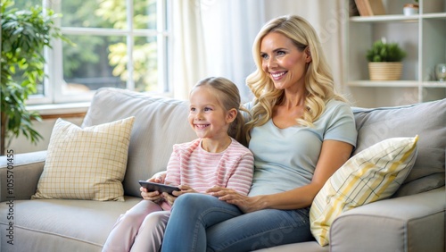 Mother And Daughter Watching Television