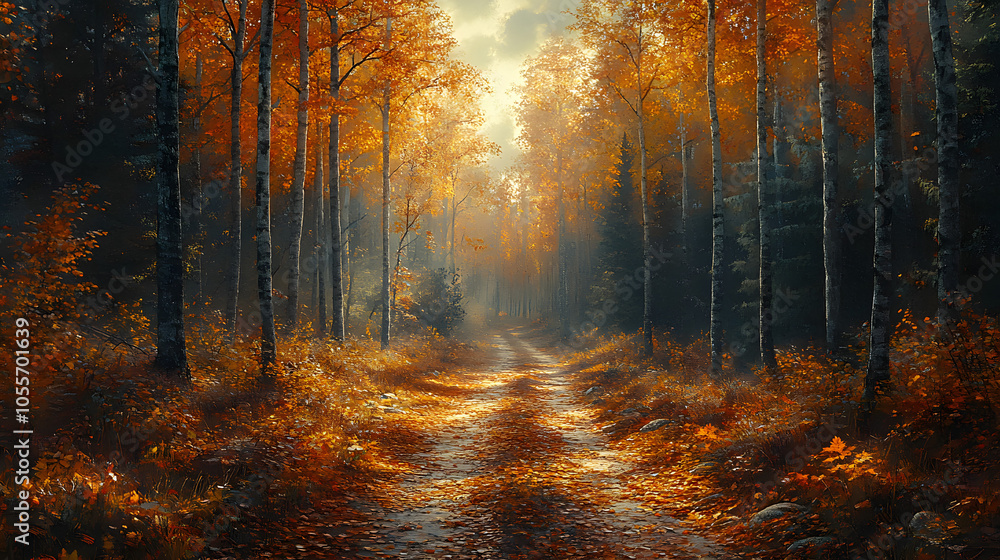 A Scenic Trail Winding Through a Dense Autumn Forest with Golden and Crimson Leaves – A Serene Path Immersed in Fall Foliage.
A Scenic Trail Winding Through a Dense Autumn Forest with Golden and Crimson Leaves – A Serene Path Immersed in Fall Foliage.