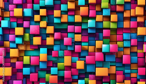 Colorful and dimensional square pixel background in luxury technology style.