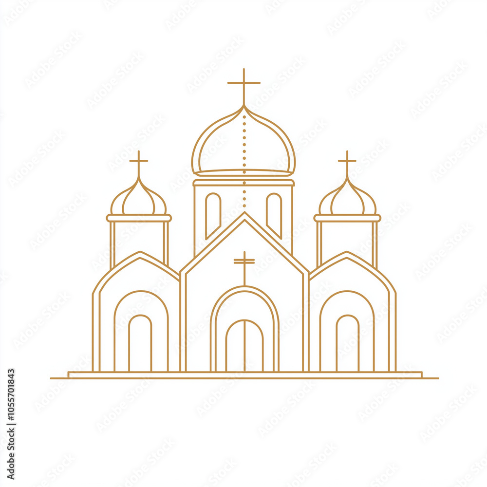 Simple Line Art of Orthodox Church with Gold Domes and Crosses Simple Line Art of Orthodox Church with Gold Domes and Crosses