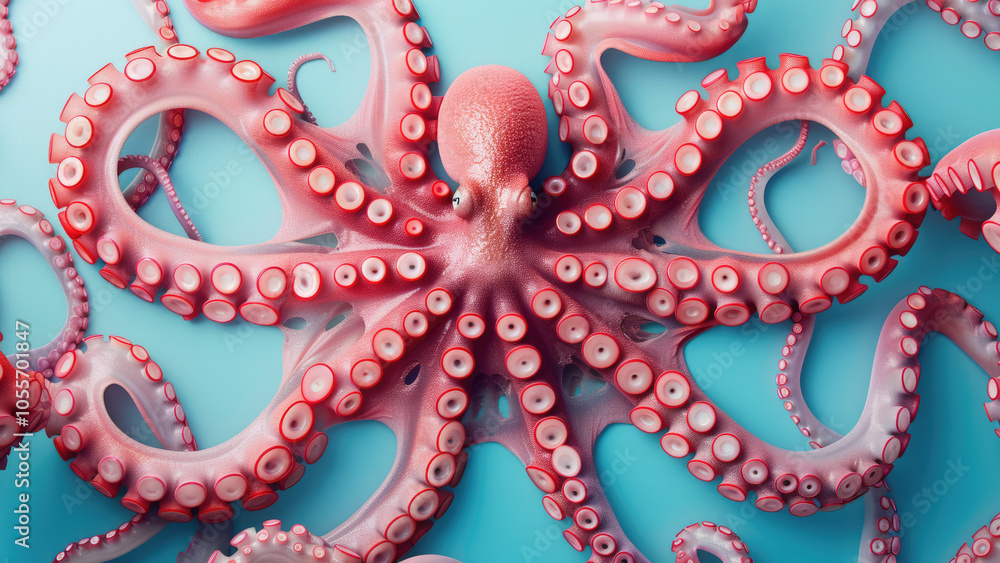 Fototapeta premium Close-Up of Vibrant Octopus Tentacles on Blue Background