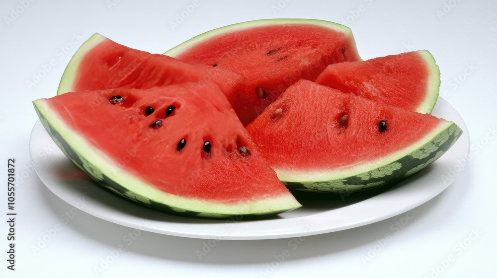 Fresh Watermelon Slices on a White Plate Fresh Watermelon Slices on a White Plate